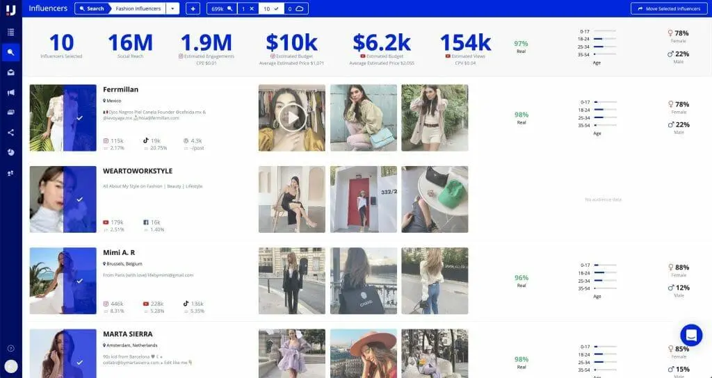 Upfluence influencer database