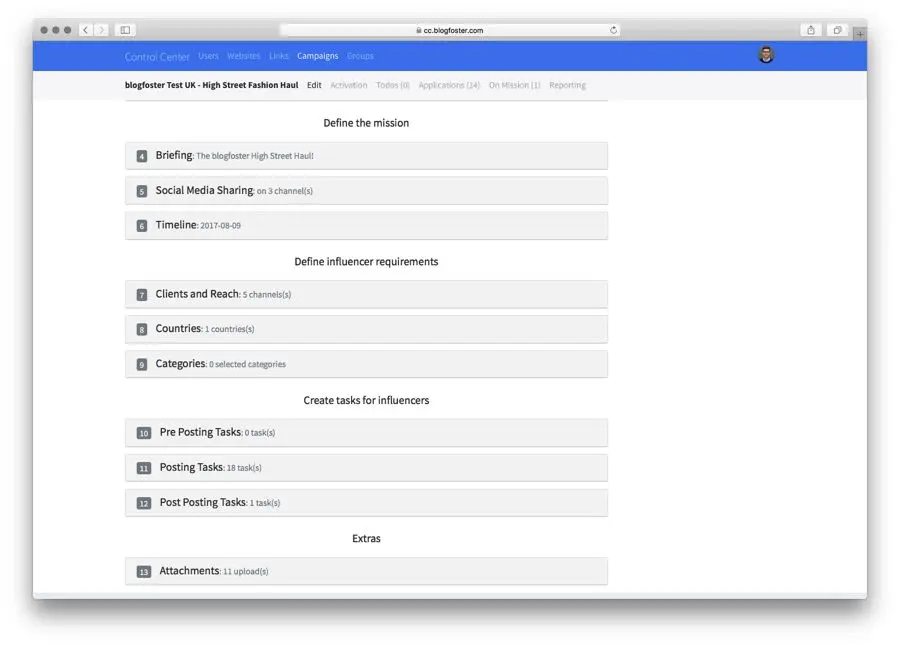 blogfoster campaign creation