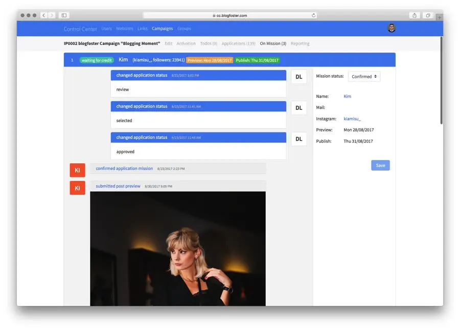 blogfoster campaign dashboard