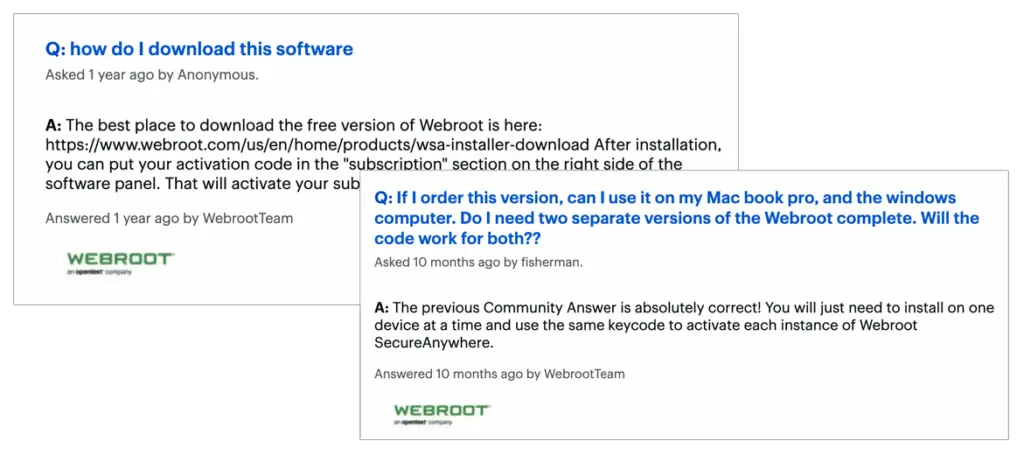 Webroot customer responses