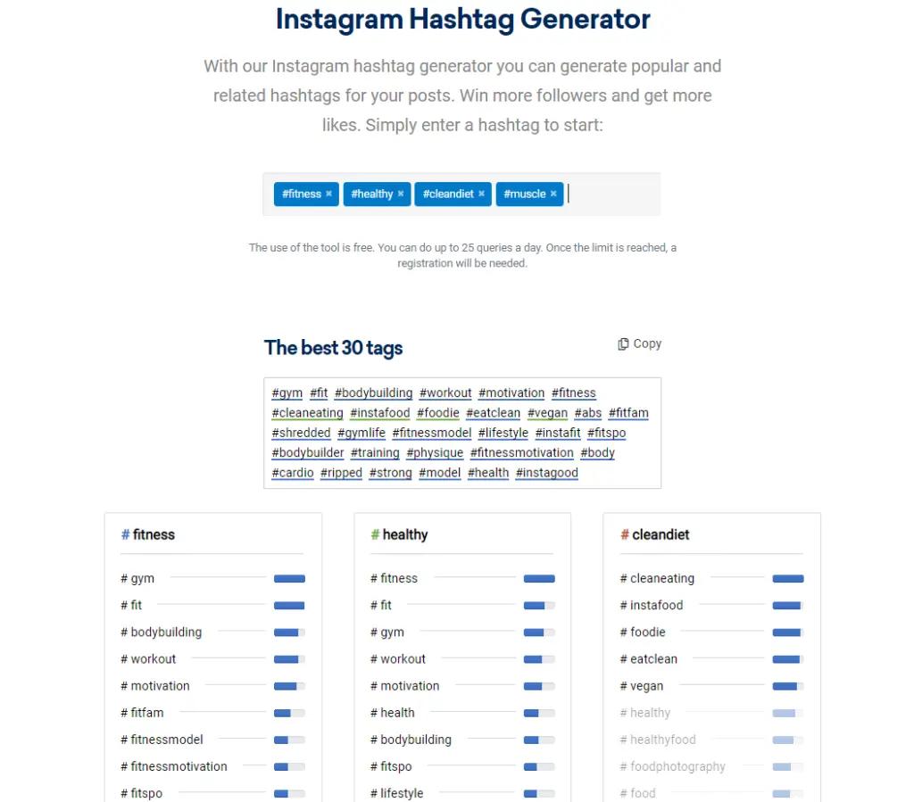 Sistrix Instagram Hashtag Generator