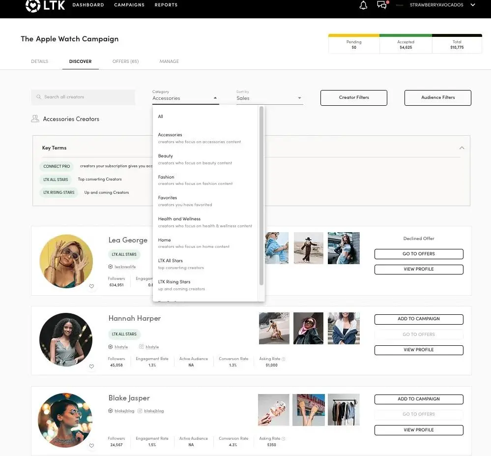  LTK campaign discover tool