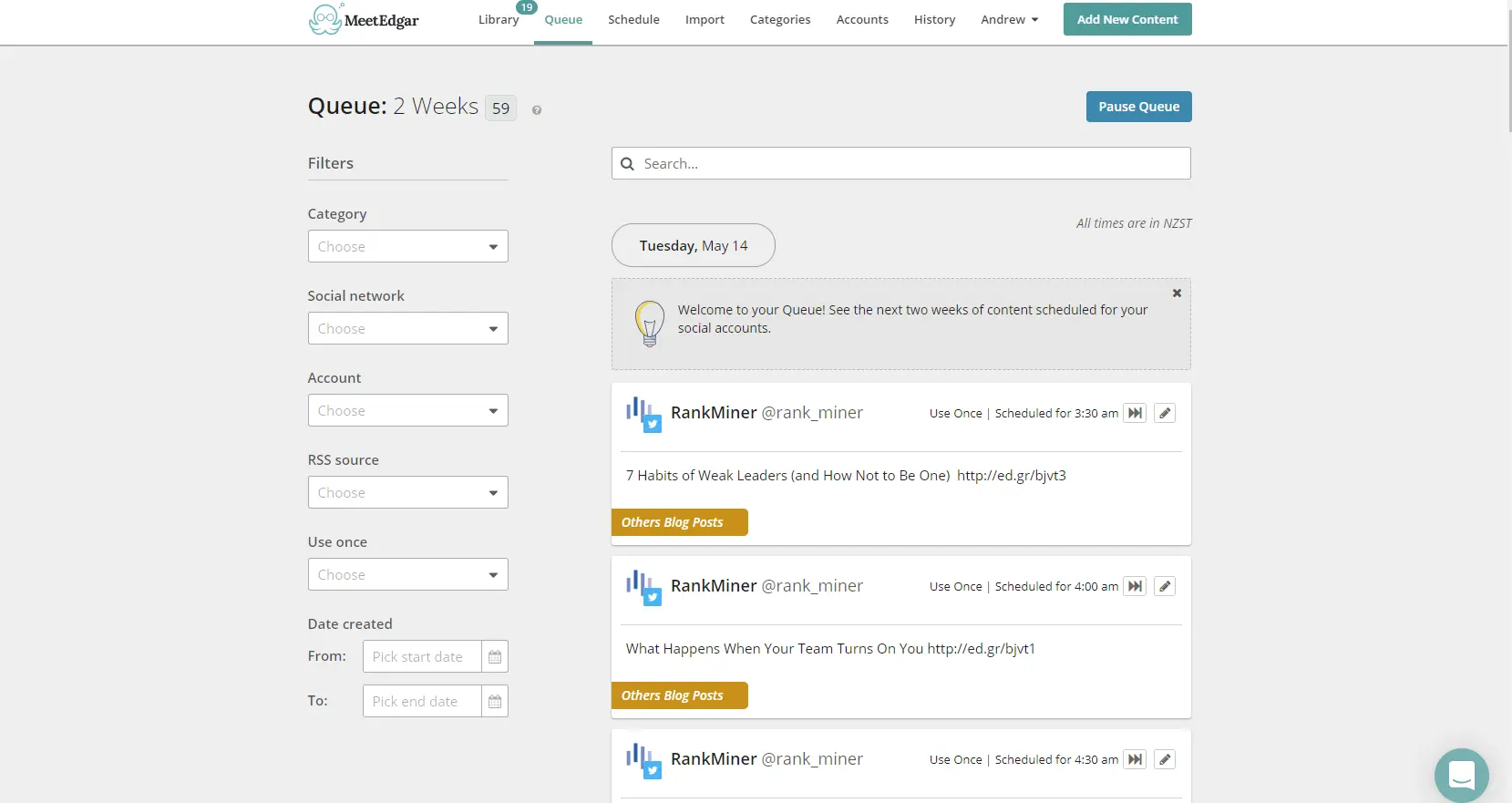 meetedgar queue of content