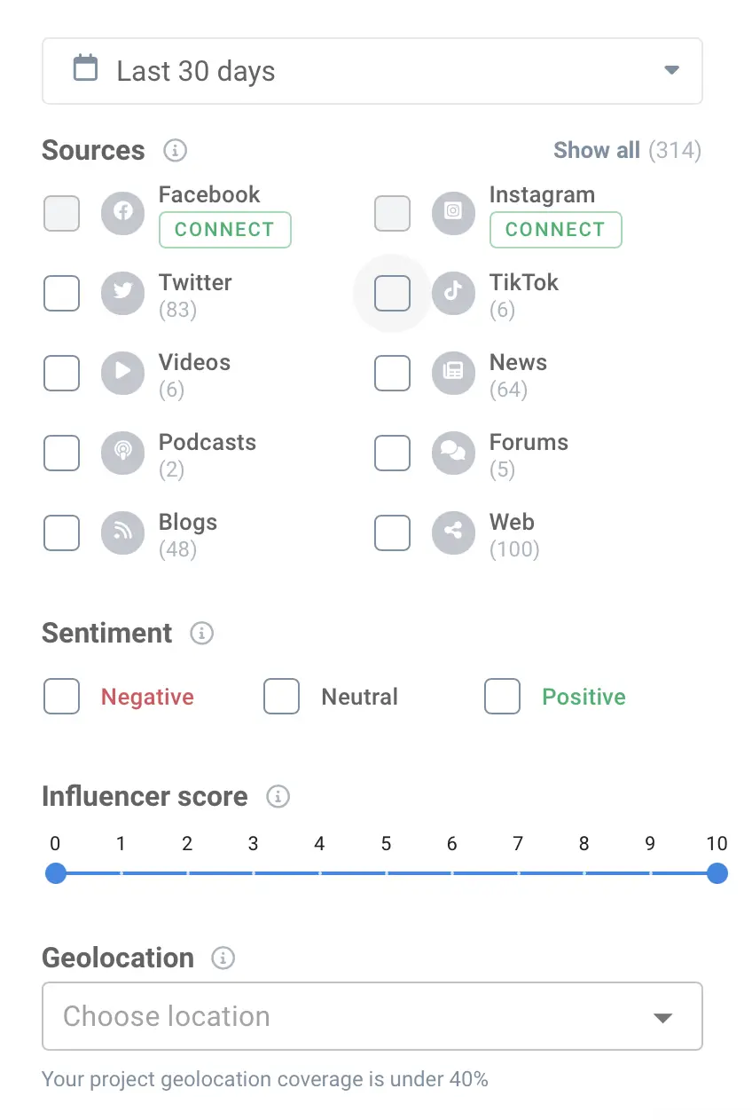 Filters on brand24