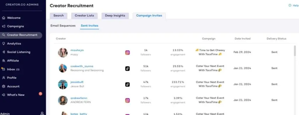 Creator Recruitment tab