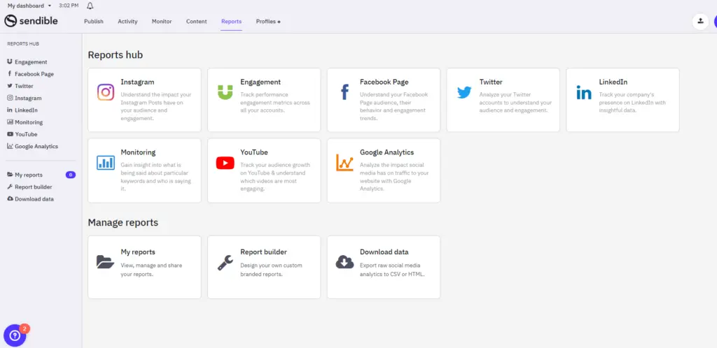 Sendible’s Reports Hub