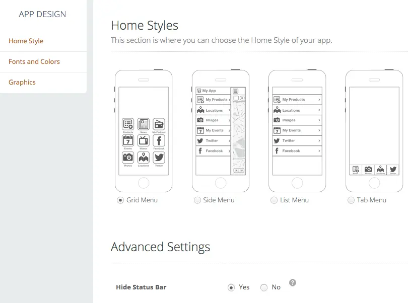 MobAppCreator uses modules to create apps
