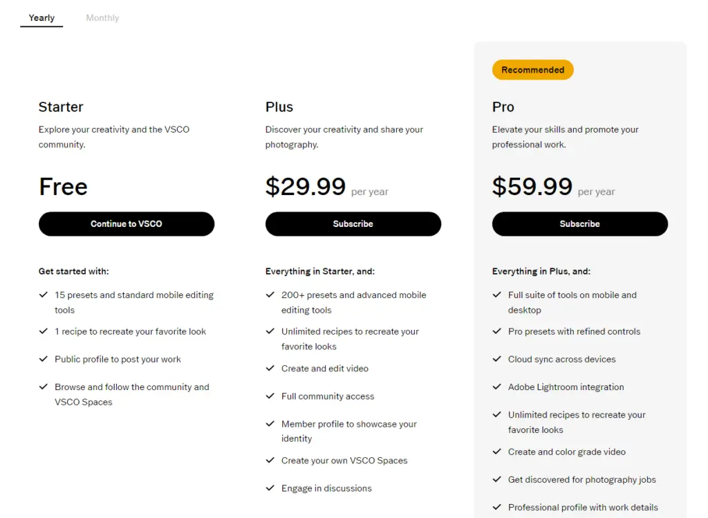 VSCO Instagram Video Editing App Paid Plans