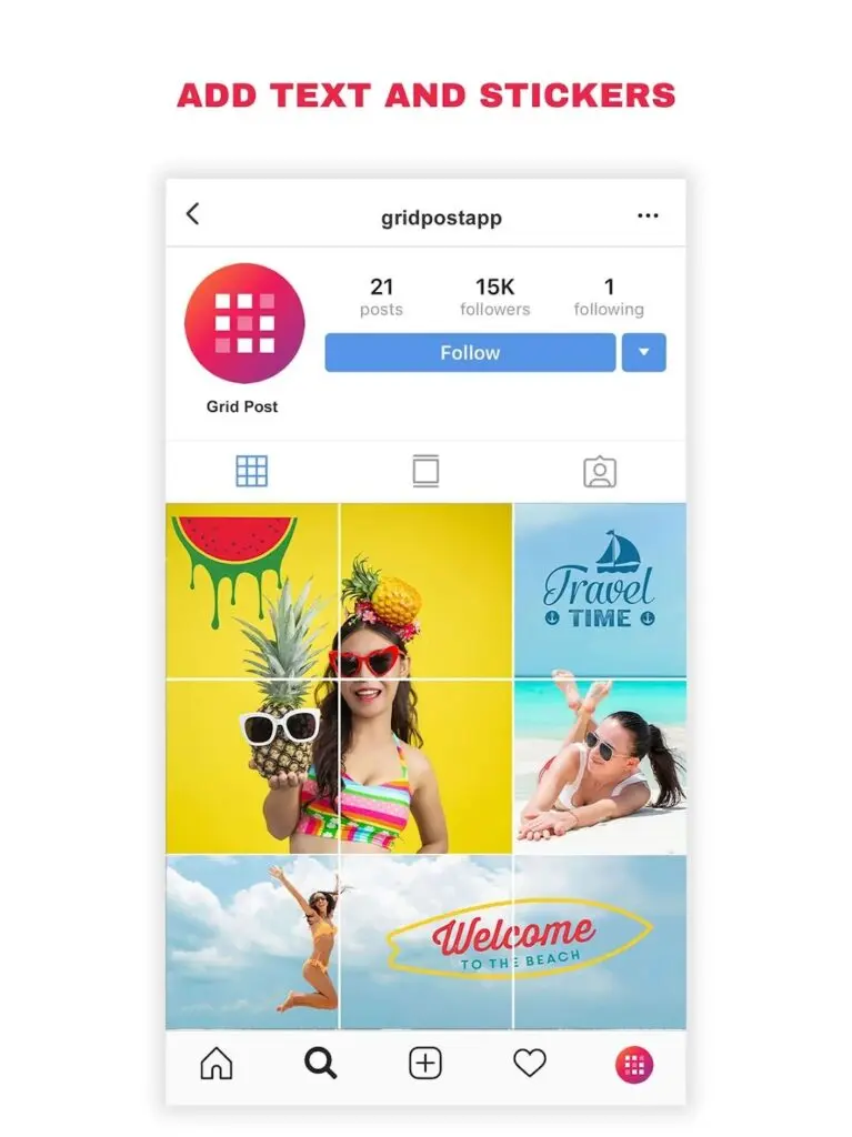 Grid Post text and stickers