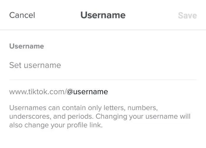 Set username on TikTok