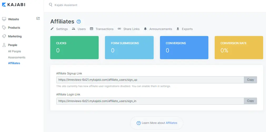 Sign-up Affiliates - kajabi example