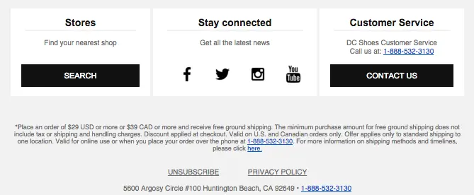 DC Shoes email footer
