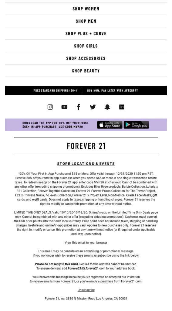 forever21 email footer