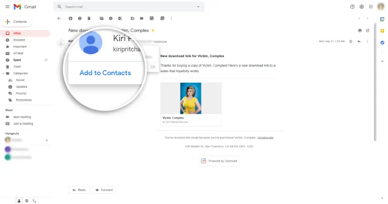 Gmail (Web) Add to contacts function
