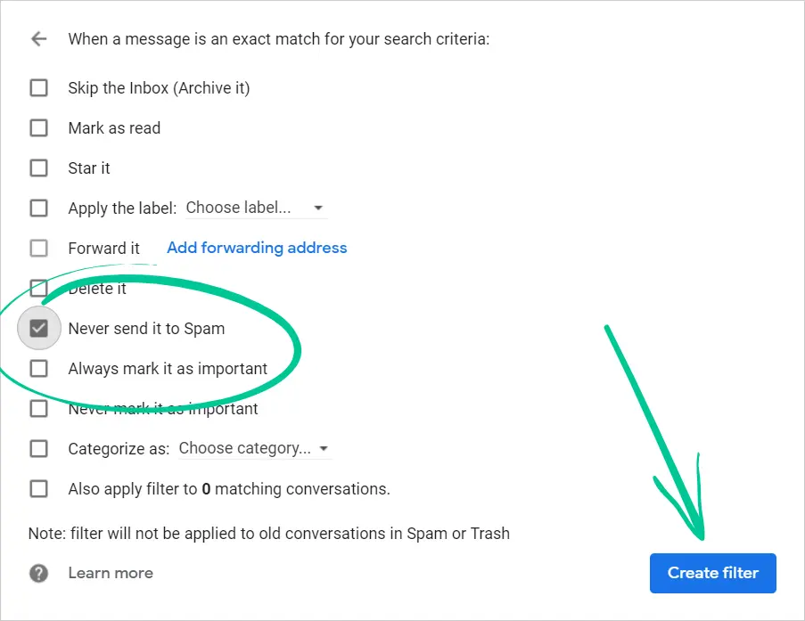 Never Send It to Spam or Always Mark It as Important