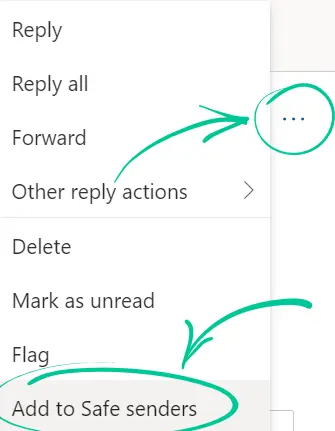 Add to Safe senders function on Outlook