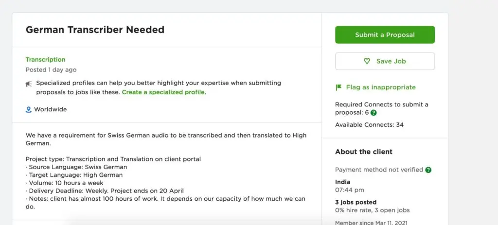 german transcriber job offer
