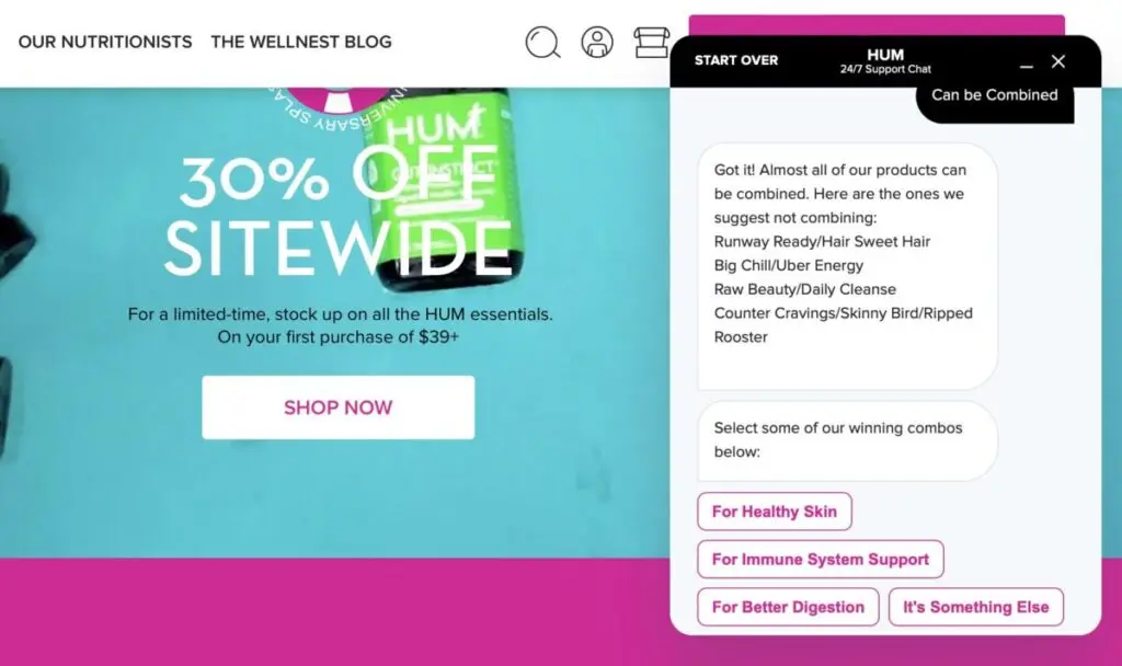 HUM Nutrition virtual assistant