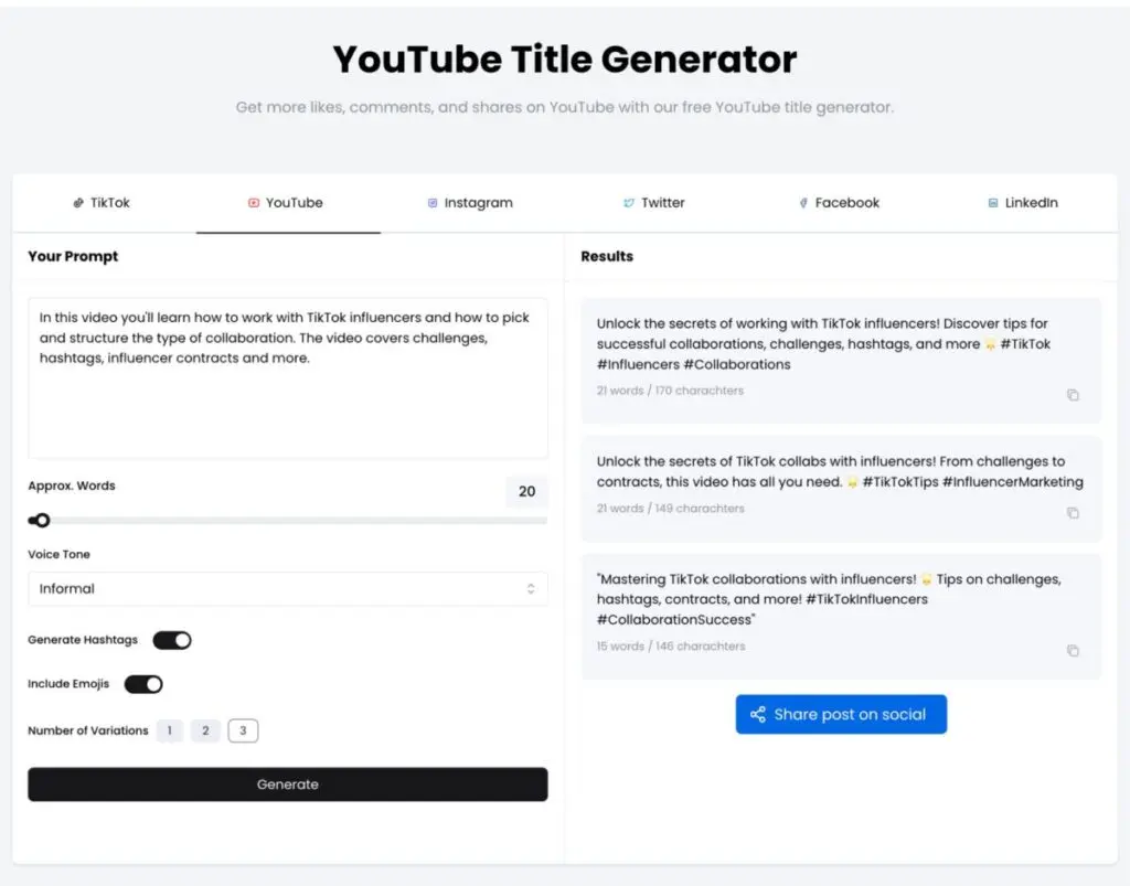 ContentStudio YouTube title generator