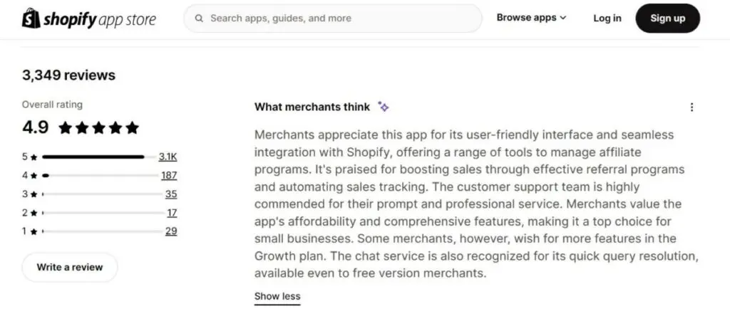 UpPromote Shopify rating