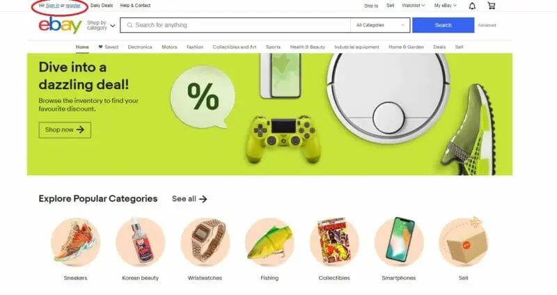 ebay main page signup