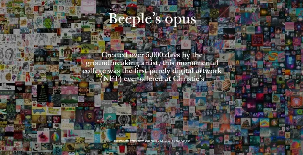 Christie’s auctioned a 5,000-piece compilation of digital art by Beeple at the final price of over US$ 69 million