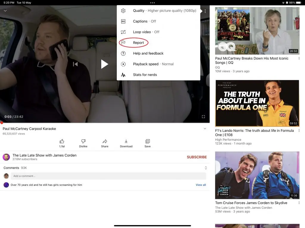 Reporting Comments on YouTube