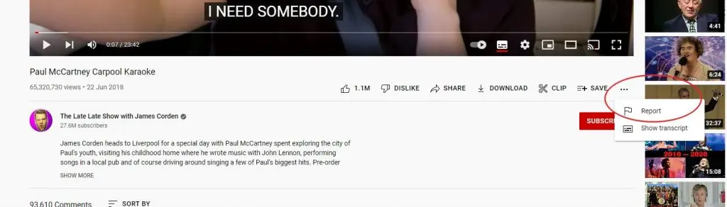 Reporting Comments on YouTube