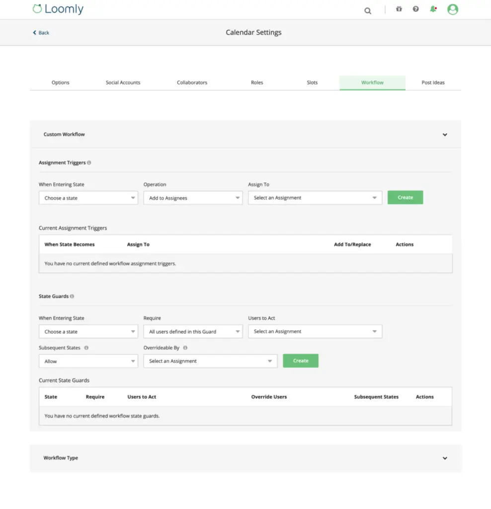 Loomly calendar settings