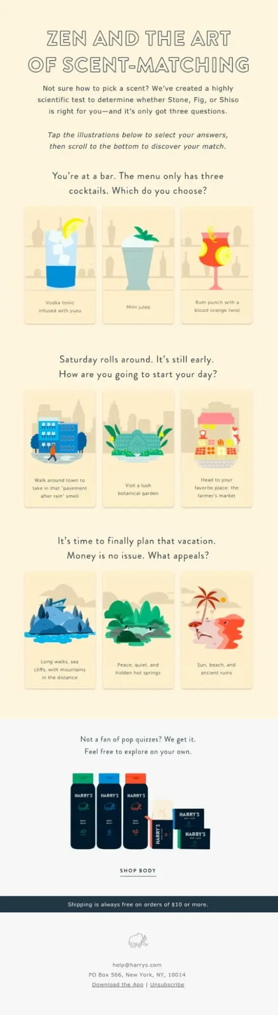 example of a creative email with a pop quiz