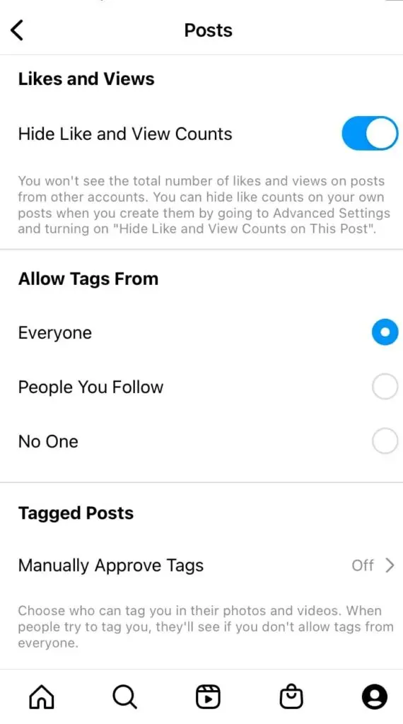 Instagram Likes - Select the Hide option