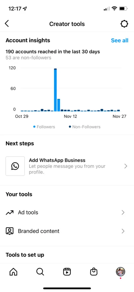 Creator dashboard on instagram