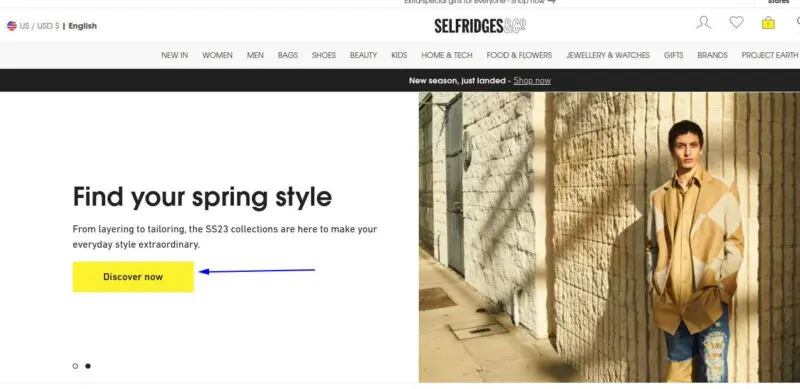 Selfridges discover button example