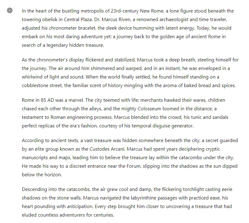 ChatGPT story example
