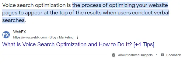 Featured snippet Google