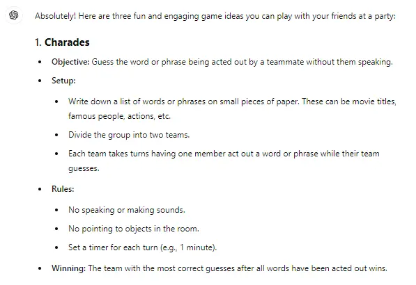 ChatGPT game ideas