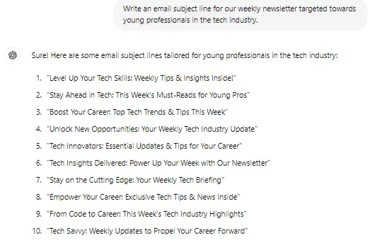 ChatGPT email subject line generation 