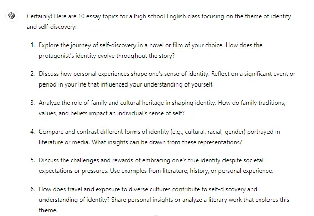 ChatGPT essay topic generation 