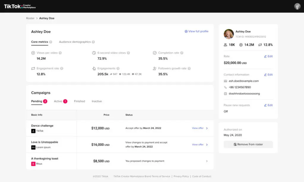 Talent Manager Portal TikTok