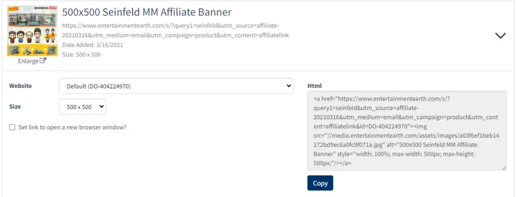 Entertainment Earth affiliates banners / image link