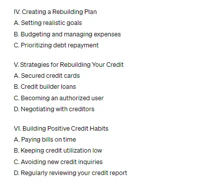 ChatGPT content outline example