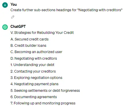 ChatGPT heading creation examples