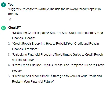 ChatGPT article titles example