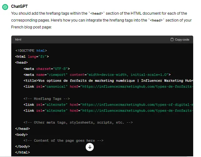 ChatGPT hreflang snippets