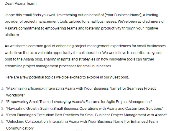 Guest post pitch written by ChatGPT