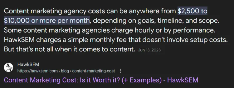 content marketing agency cost