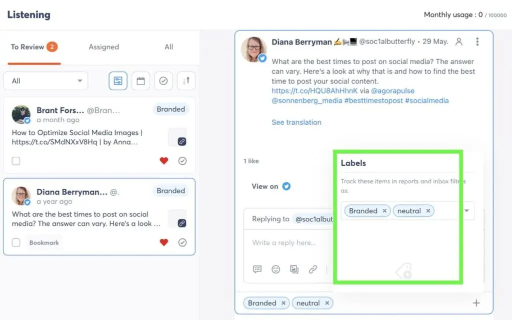 Agorapulse Social Listening