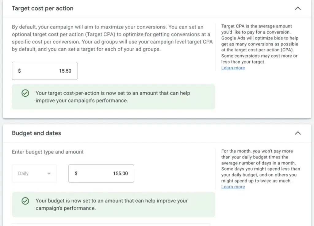 Ads Manager target CPA