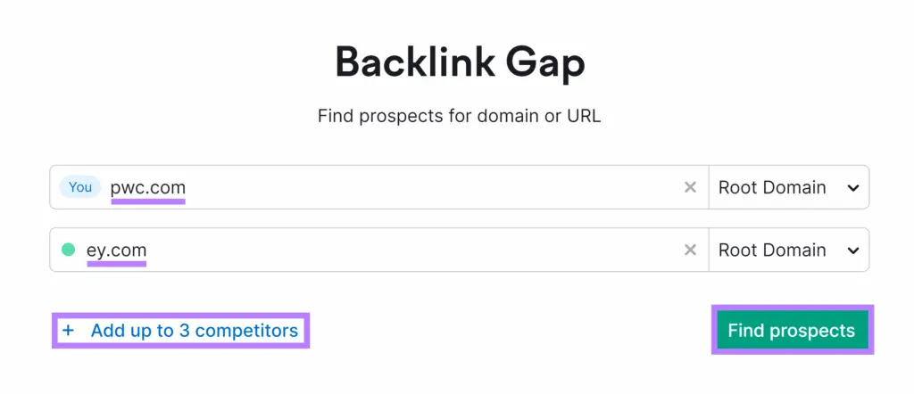 Semrush Backlink Gap tool