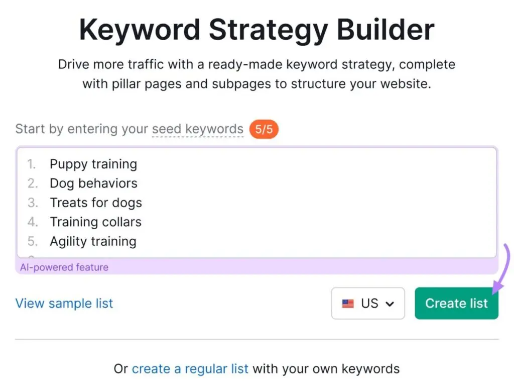 Semrush Keyword Strategy Builder